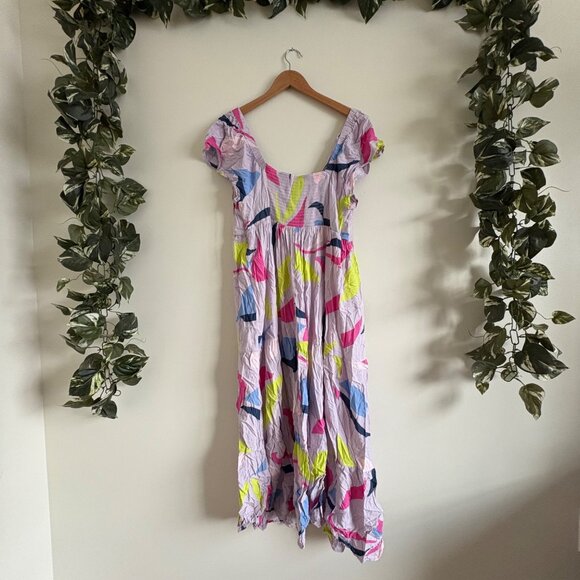 Isabel Maternity Short Sleeve V-Neck Tie Back Maxi Dress Multi Women’s Size L - Picture 2 of 9